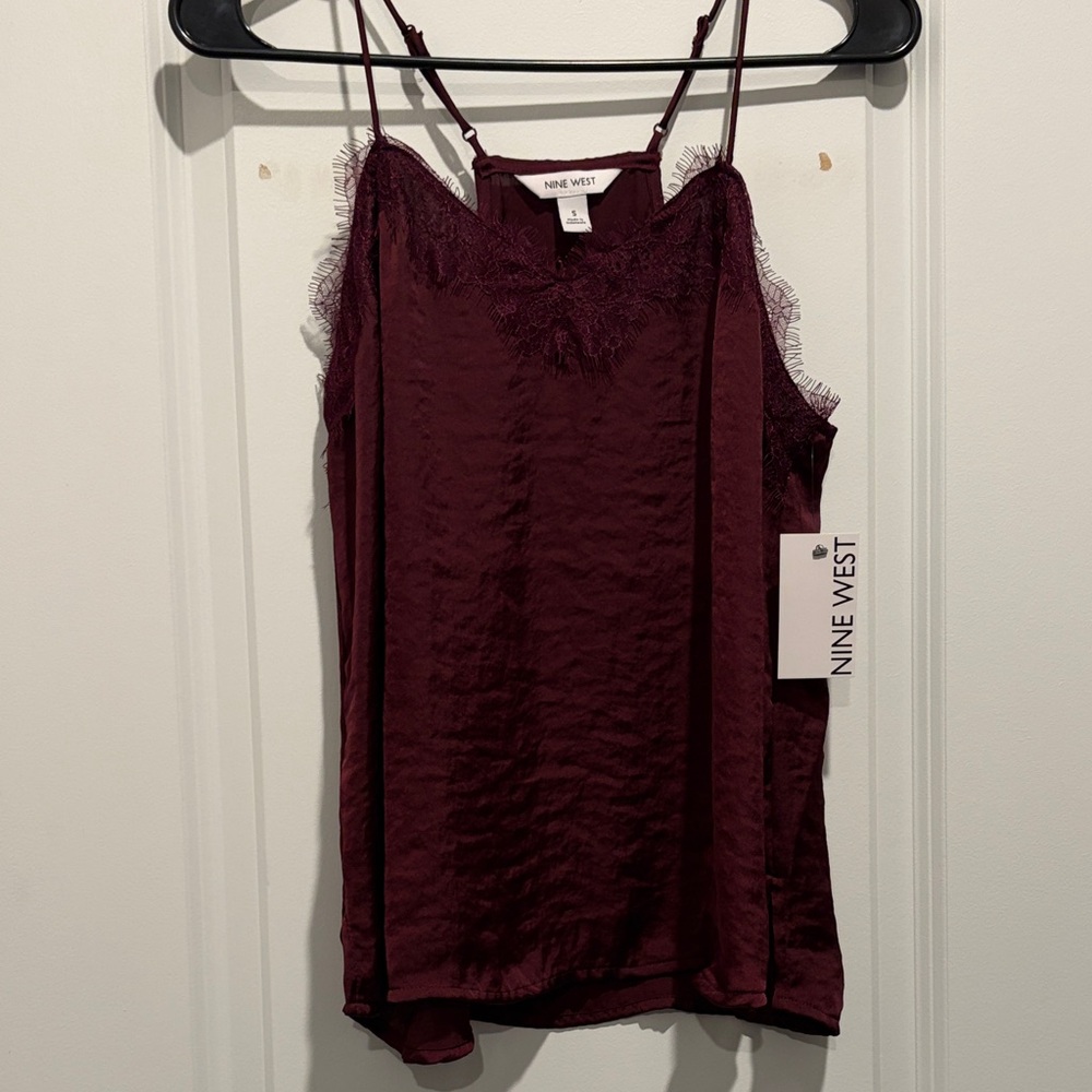 Nine West Satin Lace-Trim Camisole in Wine